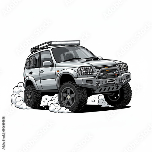Caricature off-road car with 4X4 vehicle illustration art. High quality.