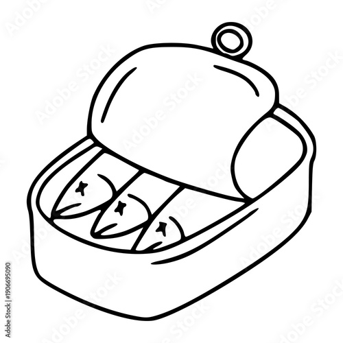 open tin of fish outline drawing for seafood menu