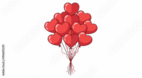 A cluster of red heart-shaped balloons tied together floating against a plain white background.