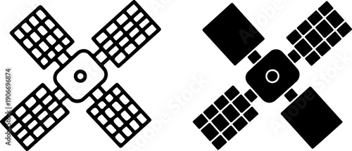 Black and white satellite with solar panels spacecraft technology