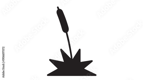 Cattail plant silhouette icon with marsh reed and spiky leaves, minimalist black vector pictogram isolated on white background for nature, wetland and ecology designs