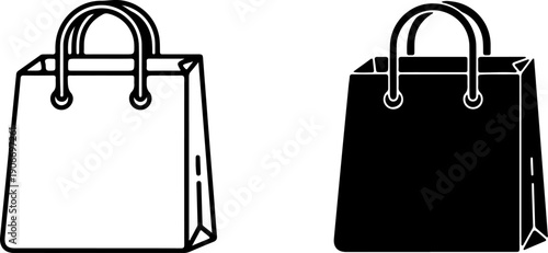 Black and white shopping bags with handles line simple
