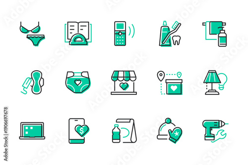 Types of donation - set of line design style icons