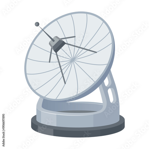 A satellite antenna designed for telecommunications and broadcasting, capable of receiving signals from satellites in space and providing data transmission for various services.