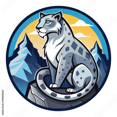 Snow Leopard Mountain Vector Logo