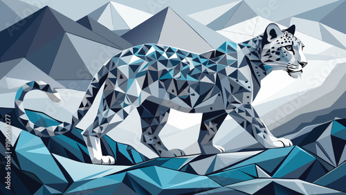 Geometric Snow Leopard Silhouette Vector