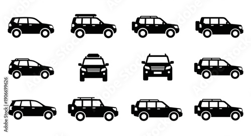 Collection of SUV vehicle icons in various views.