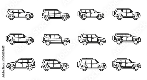 Collection of SUV vehicle outlines in a grid pattern.