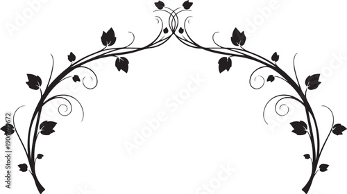 Black Archway Vine with Leaves and Swirling Tendrils