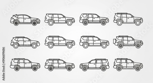 Collection of SUV vehicle outlines in a grid pattern.