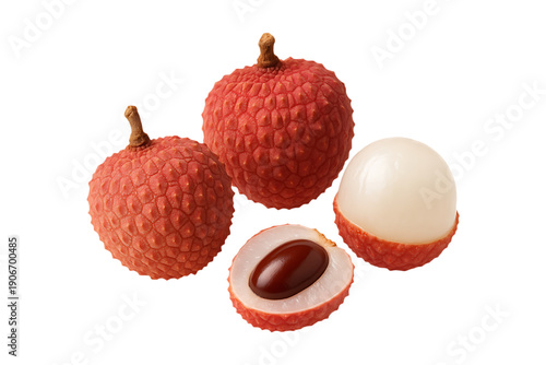 Fresh Lychee Fruit with Detailed Skin and Seed Interior Isolated on a Transparent Background