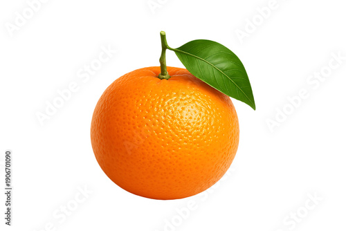 Fresh Mandarin Orange with Shiny Peel and Green Leaf Isolated on a Transparent Background