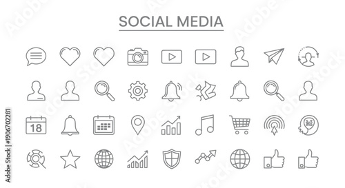 A collection of social media icons representing various digital communication aspects and functions