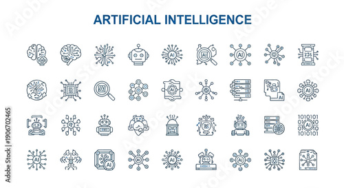 Artificial intelligence icon set illustrating future technology and innovative developments