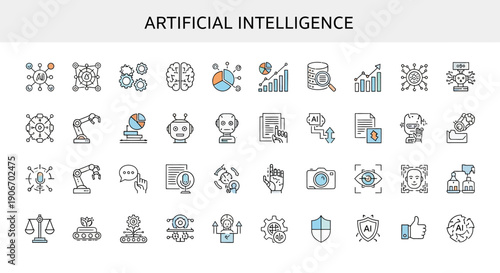 Artificial Intelligence Icons Representing Innovation and Futuristic Technologies Visualization