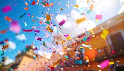 Joyful celebration with multicolored confetti in the air for carnaval de cozumel in quintana roo event