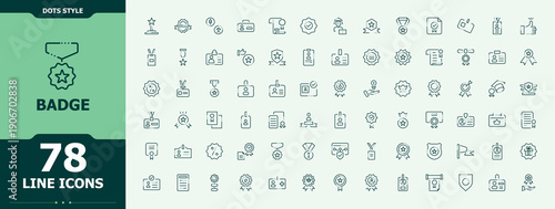 Badge line icon set. Includes symbols for certificate, champion, win, best, championship, achievement and more. Badge icon set. Minimalist editable vector stroke. Pictogram and infographic.