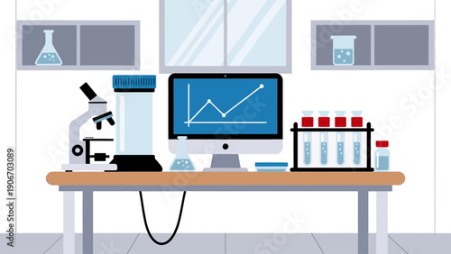 Computer setup on office desk with laptop monitor and office equipment