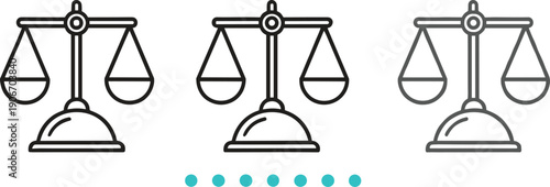 Justice Balance Scale Vector Icon Set with Law Symbol, Legal Equality Concept and Courtroom Line Art Illustration