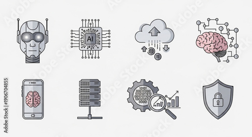 Collection of Technology and Artificial Intelligence Icons.