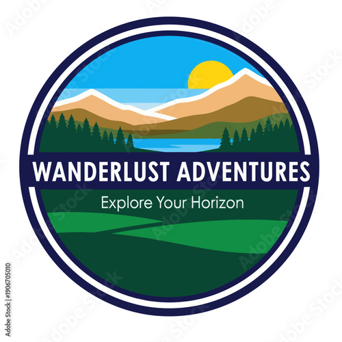 Wanderlust Adventures Logo with Mountain Landscape.