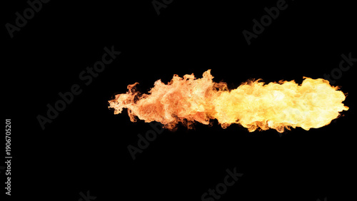 Fire Trail from a rocket or meteor with a fire gradient of colors from orange to yellow and intense bright flames on a black background