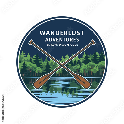 Wanderlust Adventures Logo with Oars and Forest.