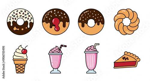 Collection of sweet baked goods and desserts icons.