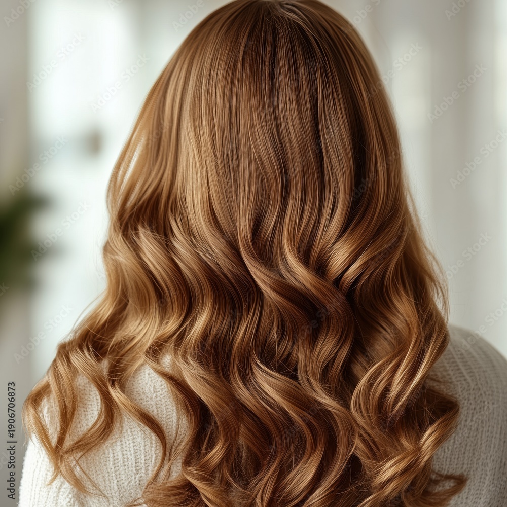 Fototapeta premium Beautiful long wavy brown hair with soft volume and natural movement