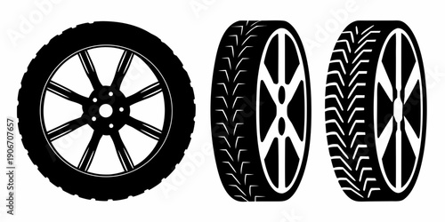 Car Tire and Alloy Rim Set Automotive Wheel Vector Graphic