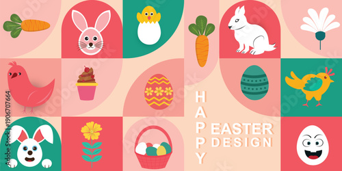 Happy Easter geometric Trendy banner design, Easter egg card