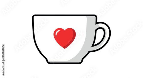 A simple line drawing of a white coffee cup with a red heart on a plain background.