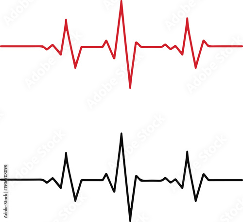 Striking red ECG heartbeat line on white background symbolizing cardiac rhythm and vital sign monitoring in medical settings