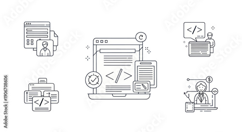 Web Development and Coding Icons Set: UX Design, Programming, Analytics