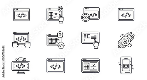 Web Development and Coding Icons Set: UI, UX, Programming, Design, Technology