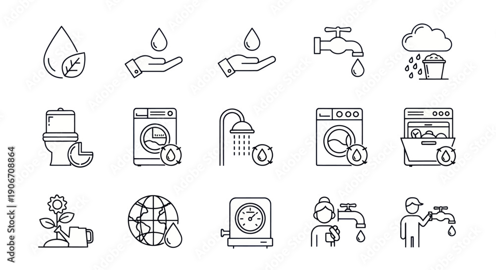 Fototapeta premium Water Conservation Icons: Saving Water for a Sustainable Future