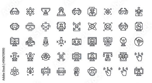 Virtual Reality Icons Set: VR Headsets, Avatars, 3D Graphics, Futuristic Technology