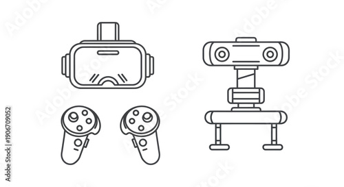 Virtual Reality Headset, Controllers, and Sensor Icon Set