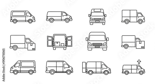 Collection of Van Icons in Various Angles and Styles.