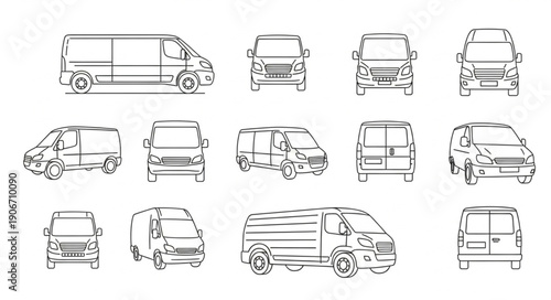 Collection of Van Illustrations in Various Views and Styles.