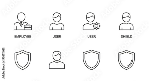 Collection of User Icons and Shield Icons Representing Security.