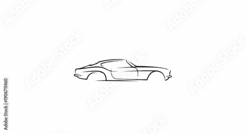 Simple black and white line drawing of a vintage sports car.