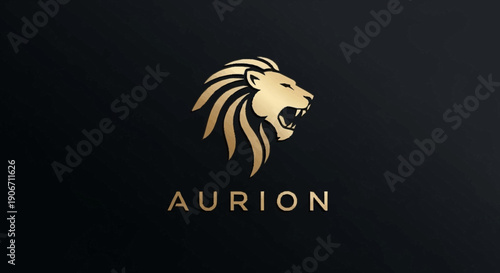 Gold lion head logo on black background for Aurion brand identity.