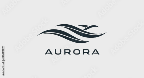 Aurora logo design with wavy lines and abstract shape.