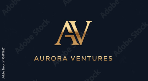 Aurora Ventures logo with stylized AV monogram in gold on dark blue background.