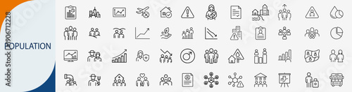 Population and demographics icons set, line symbols for human resources society growth and people statistics vector illustration