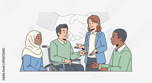 Teamwork and collaboration in a modern office environment with diverse employees.