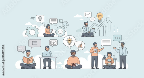 Teamwork and collaboration in a modern office environment with diverse employees.