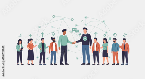 Conceptual illustration of work-life balance with woman meditating and office buildings on a scale.