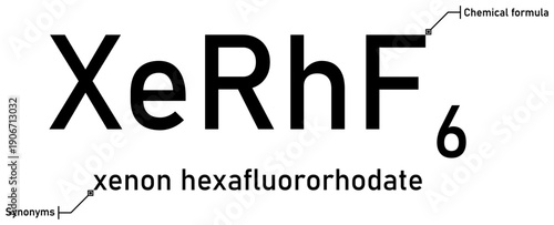 Xenon hexafluororhodate chemical formula with callout titles